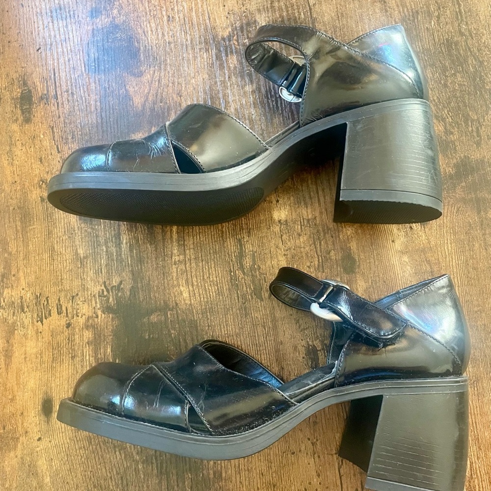 Vintage 90’s black leather and rubber size 9 / 40 Mary Jane block heals - Picture 4 of 9